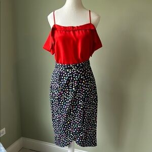 J. Crew Blue Pencil Midi Skirt with Tie Front